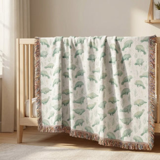 Watercolor Manatee Nursery Blanket Deken