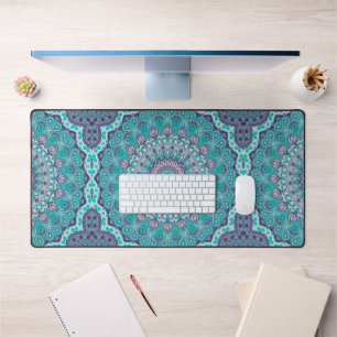 Watercolor Mandala in Turkoois en Paars Bureaumat