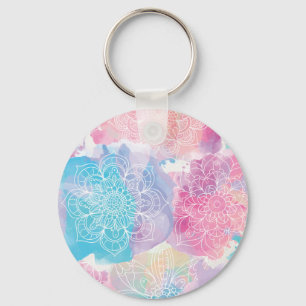 Watercolor mandalas colorful splashes boho sleutelhanger