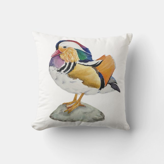 Watercolor Mandarijneend Kussen (Voorkant)