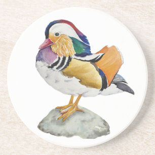 Watercolor Mandarijneend Zandsteen Onderzetter