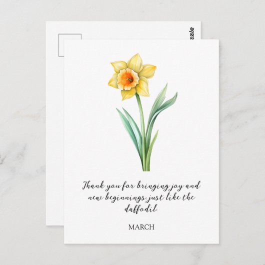 WATERCOLOR MARCH DAFFODIL BIRTH FLOWER  BRIEFKAART (Voorkant / Achterkant)