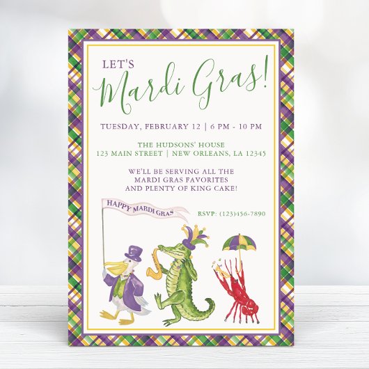 Watercolor Mardi Gras Animal Parade Party Kaart