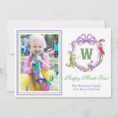 Watercolor Mardi Gras Animals Monogram Crest Photo Feestdagenkaart (Voorkant)