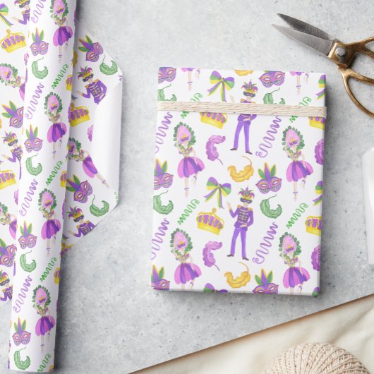 Watercolor Mardi Gras-feest Cadeaupapier