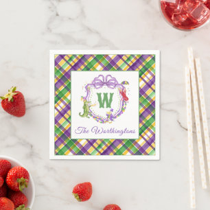 Watercolor Mardi Gras geruite dieren Monogram Wape Servet