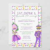 Watercolor Mardi Gras Maskerade Feest Kaart (Voorkant)