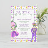 Watercolor Mardi Gras Maskerade Feest Kaart (Staand voorkant)