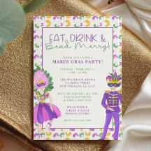 Watercolor Mardi Gras Maskerade Feest