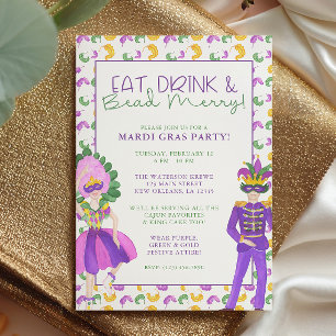 Watercolor Mardi Gras Maskerade Feest Kaart