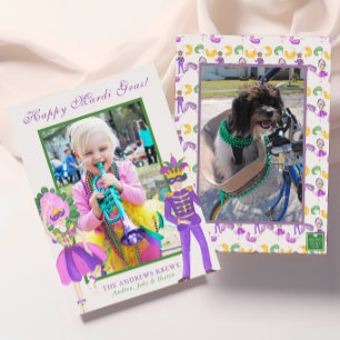 Watercolor Mardi Gras Maskerade Foto Feestdagenkaart