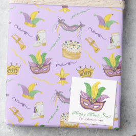 Watercolor Mardi Gras-maskers King Cake-kroon Notitiekaartje