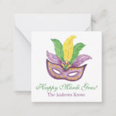 Watercolor Mardi Gras Masks King Cake Crown Notitiekaartje (Voorkant)
