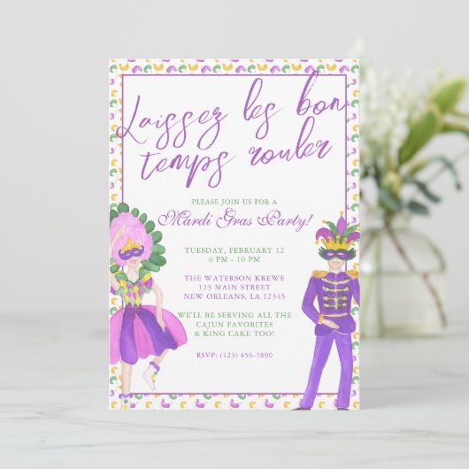 Watercolor Mardi Gras Masquerade Party Kaart (Staand voorkant)