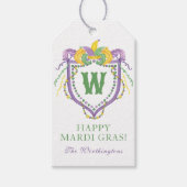 Watercolor Mardi Gras Monogram Crest Cadeaulabel (Voorkant)