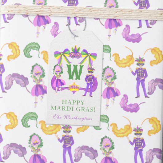 Watercolor Mardi Gras Monogram Crest Cadeaulabel