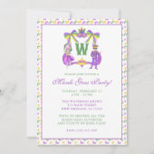 Watercolor Mardi Gras Monogram Crest Feest Kaart (Voorkant)