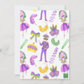 Watercolor Mardi Gras Monogram Crest Feest Kaart (Achterkant)