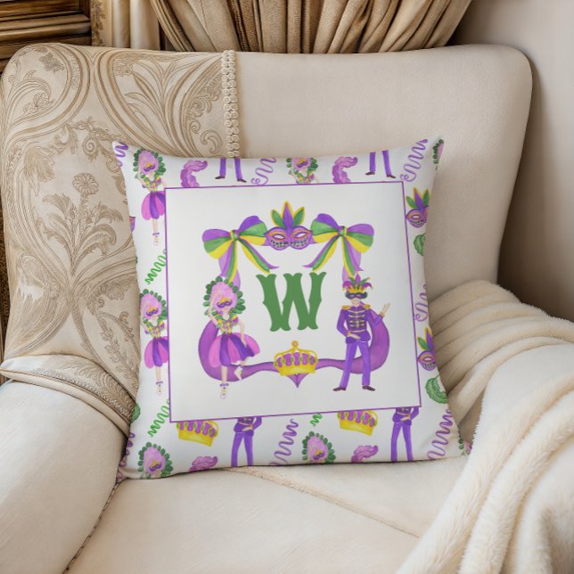 Watercolor Mardi Gras Monogram Crest Foto Kussen (Creator heeft geüpload)