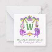 Watercolor Mardi Gras Monogram Crest Notitiekaartje (Voorkant)