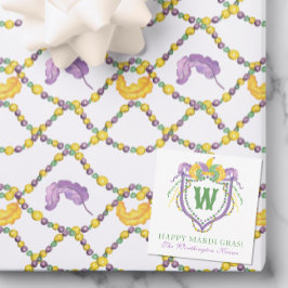Watercolor Mardi Gras Monogram Crest Notitiekaartje