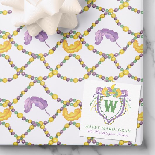 Watercolor Mardi Gras Monogram Crest Notitiekaartje