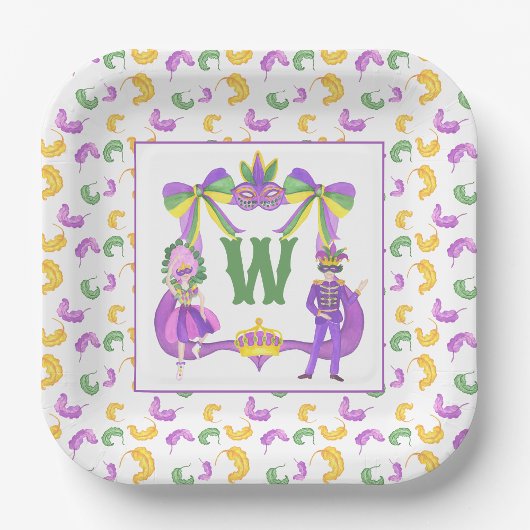 Watercolor Mardi Gras Monogram Crest Papieren Bordje