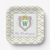 Watercolor Mardi Gras Monogram Crest Papieren Bordje (Voorkant)