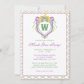 Watercolor Mardi Gras Monogram Crest Party Kaart (Voorkant)