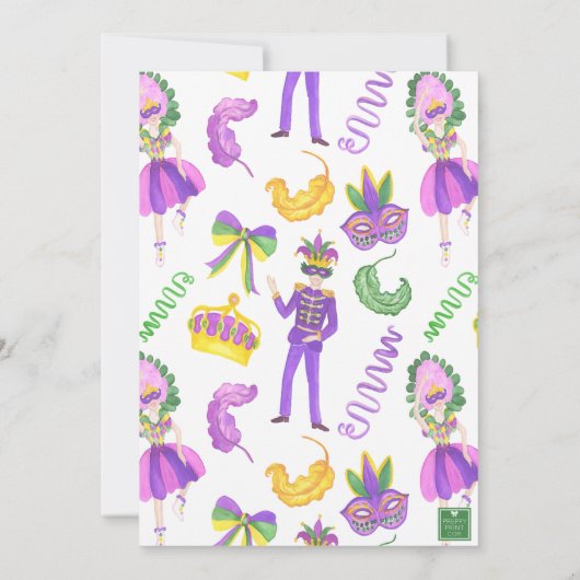 Watercolor Mardi Gras Monogram Crest Party Kaart (Achterkant)