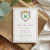 Watercolor Mardi Gras Monogram Crest Party Kaart