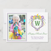 Watercolor Mardi Gras Monogram Crest Photo Feestdagenkaart (Voorkant)