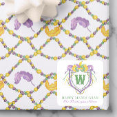 Watercolor Mardi Gras Monogram Crest Vierkante Sticker