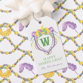 Watercolor Mardi Gras Monogram Wapen Cadeaulabel