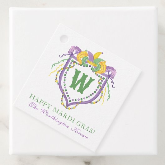 Watercolor Mardi Gras Monogram Wapenschild Bedankjes Labels