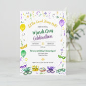 Watercolor Mardi Gras Objects Party Kaart (Staand voorkant)