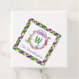 Watercolor Mardi Gras Plaid Animals Monogram Crest Bedankjes Labels