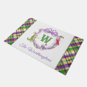 Watercolor Mardi Gras Plaid Animals Monogram Crest Deurmat (Schuin)