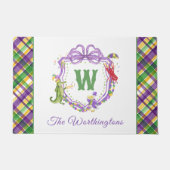 Watercolor Mardi Gras Plaid Animals Monogram Crest Deurmat (Voorkant)