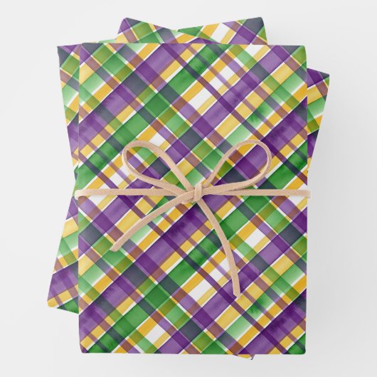 Watercolor Mardi Gras Plaid Inpakpapier Vel (In situ)