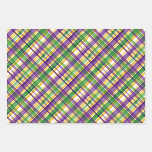 Watercolor Mardi Gras Plaid Inpakpapier Vel (Voorkant)