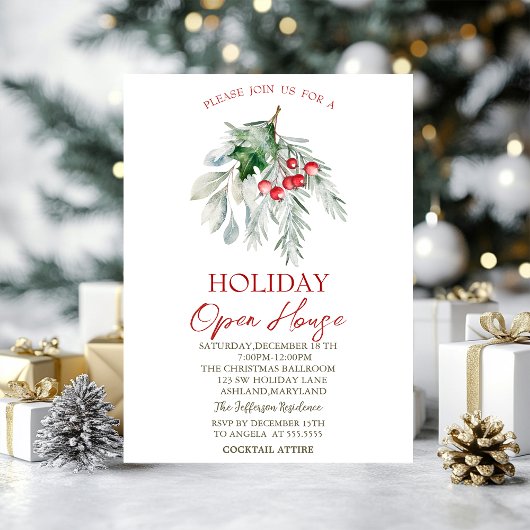 Watercolor Maretak Kerst Open Huis Kaart