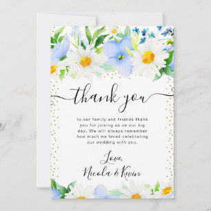 Watercolor Margrieten en Blauwe Bloemen Bruiloft Bedankkaart