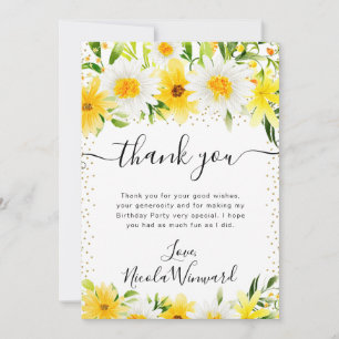 Watercolor Margrieten en Gele Bloemen Verjaardag Bedankkaart