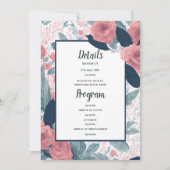 Watercolor marineblauw roze bloemendetails program kaart (Voorkant)