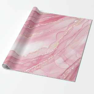 Watercolor Marmer Roze met Gouden Glitters Cadeaupapier