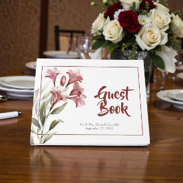 Watercolor Maroon Floral Wedding Gastenboek