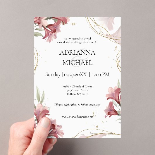 Watercolor Maroon Floral Wedding Invitation Acryl Uitnodigingen (Insitu (Draagbaar))