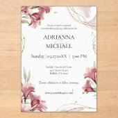 Watercolor Maroon Floral Wedding Invitation Acryl Uitnodigingen (Voorkant)