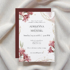 Watercolor Maroon Floral Wedding Invitation Kaart